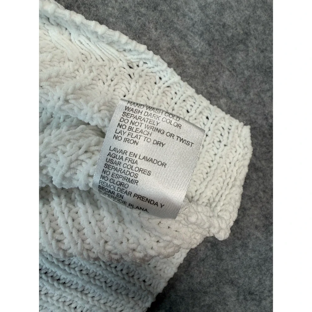 Poof Apparel Women White Chenille Cable Knit Mock Neck Sweater Large